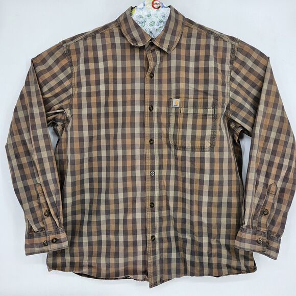 Carhartt Shirt Mens XL Brown Plaid Button Down Long Sleeve Relaxed Fit Workwear - Picture 1 of 11